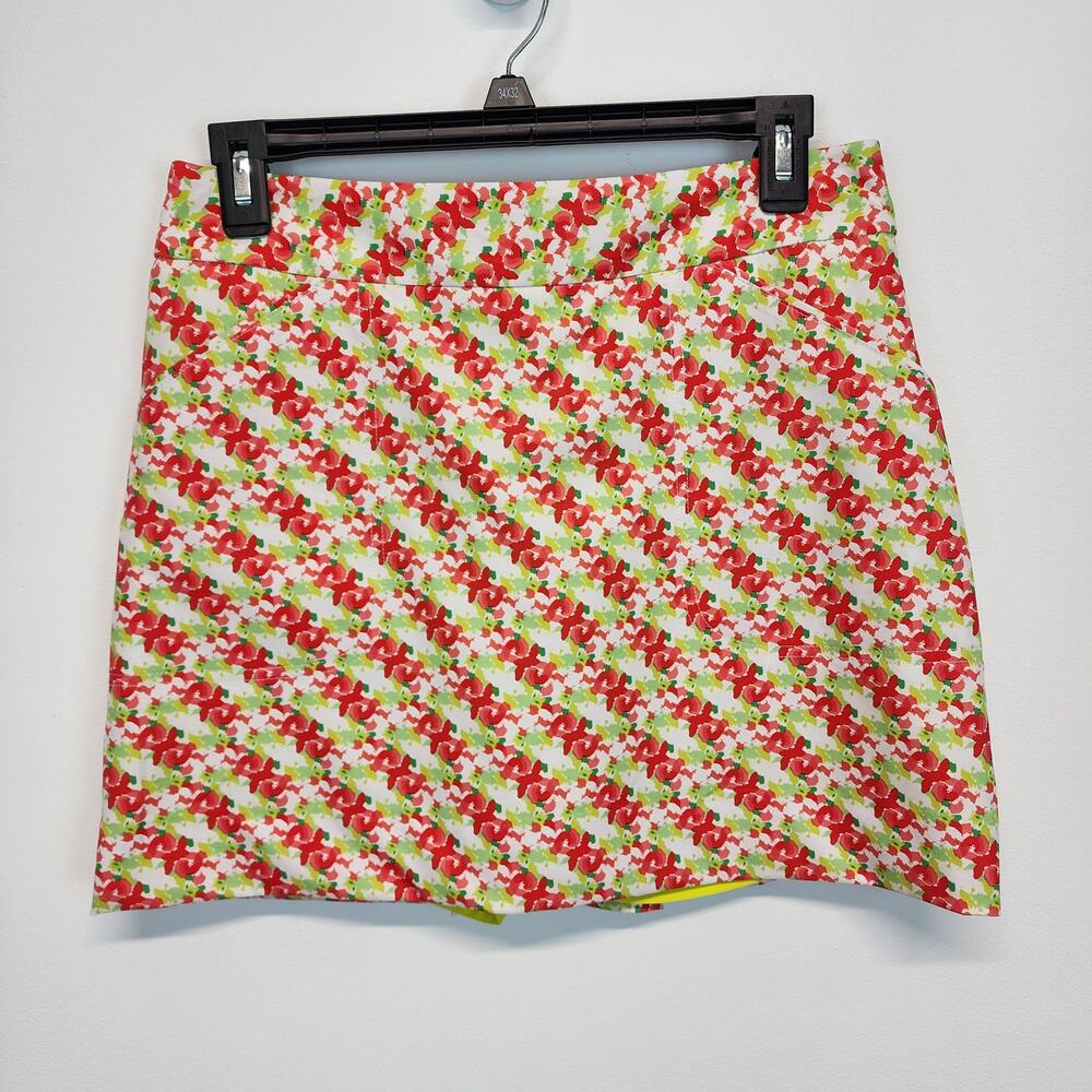 Peter Millar Womens Floral Skort Size 2 Green Red Pickleball Golf Preppy Sporty